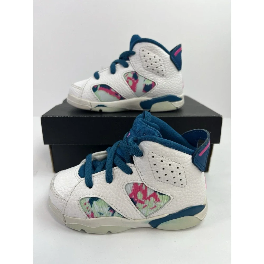 Air Jordan 6 Retro TD Size 6C Green Abyss Laser White Fuchsia 645127-153